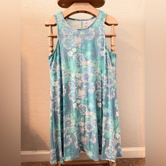 Just Be 1X Sleeveless Floral A-Line Dress blue,turquoise, mint and white —D - Picture 2 of 5